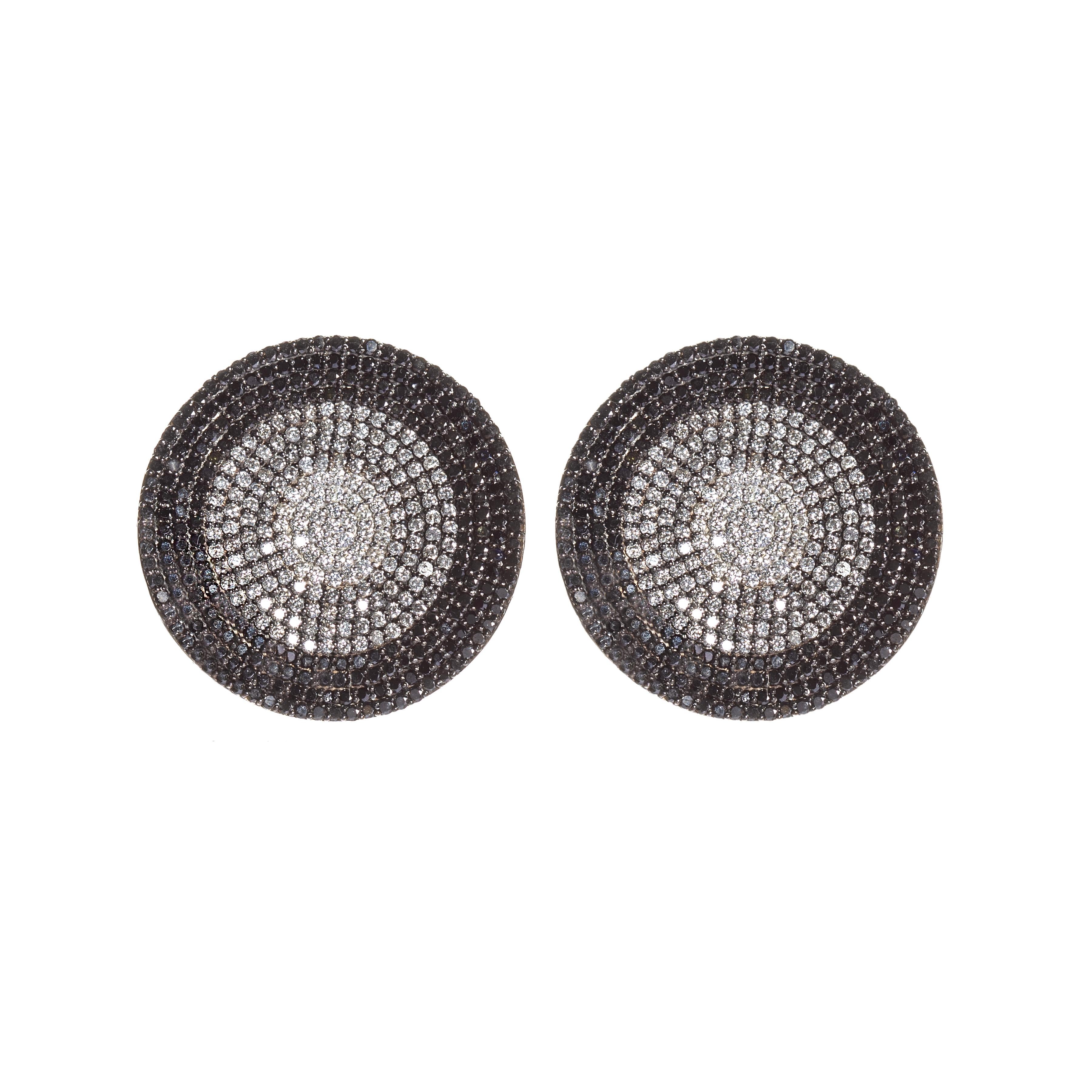 Mondphase-Scheibenohrringe aus Silber mit Diamanten und 14 Karat Gold (Brillantschliff) im Angebot