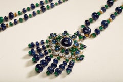 Peacock Necklace in 18 Karat Gold, Emeralds, Blue Sapphires and Diamonds
