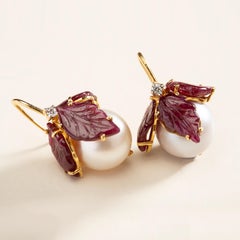 Pearls of Wisdom Earrings in 18 Karat Gold Diamonds and Rubies