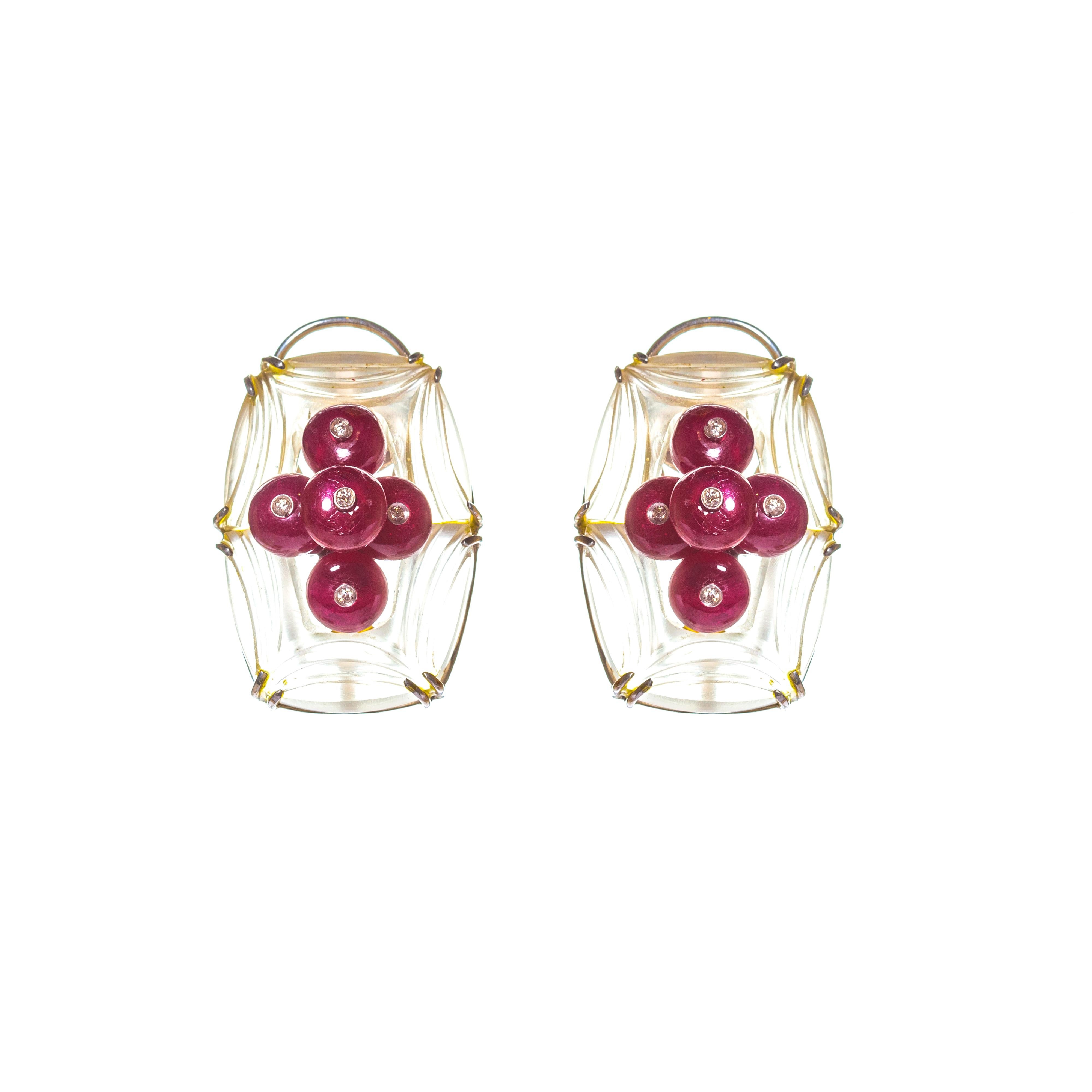 Pendientes Manzana Rubí de Plata con Diamantes Contemporáneo en venta