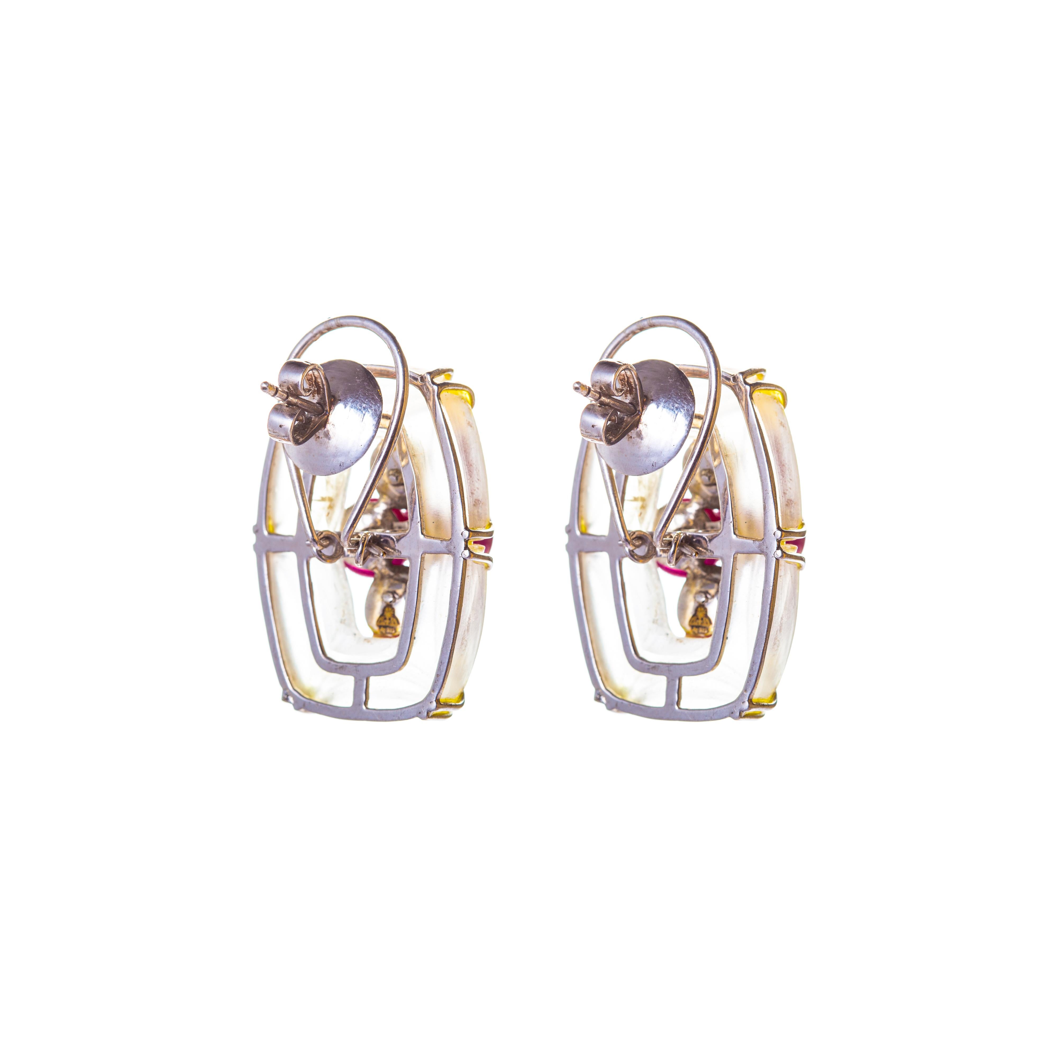 Pendientes Manzana Rubí de Plata con Diamantes Corte brillante en venta