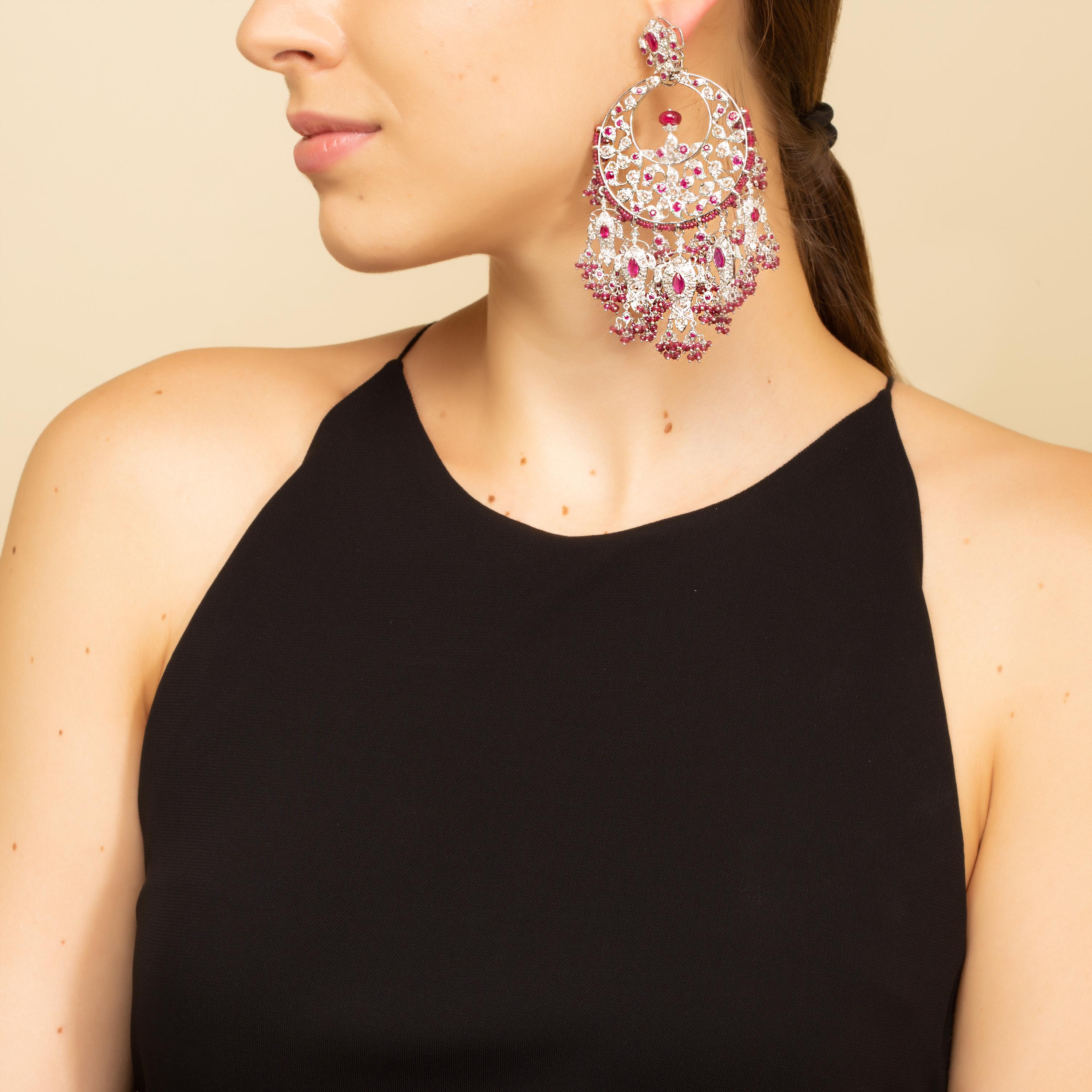Contemporary KimK Ruby Earrings with Diamonds and White Sapphires For Sale