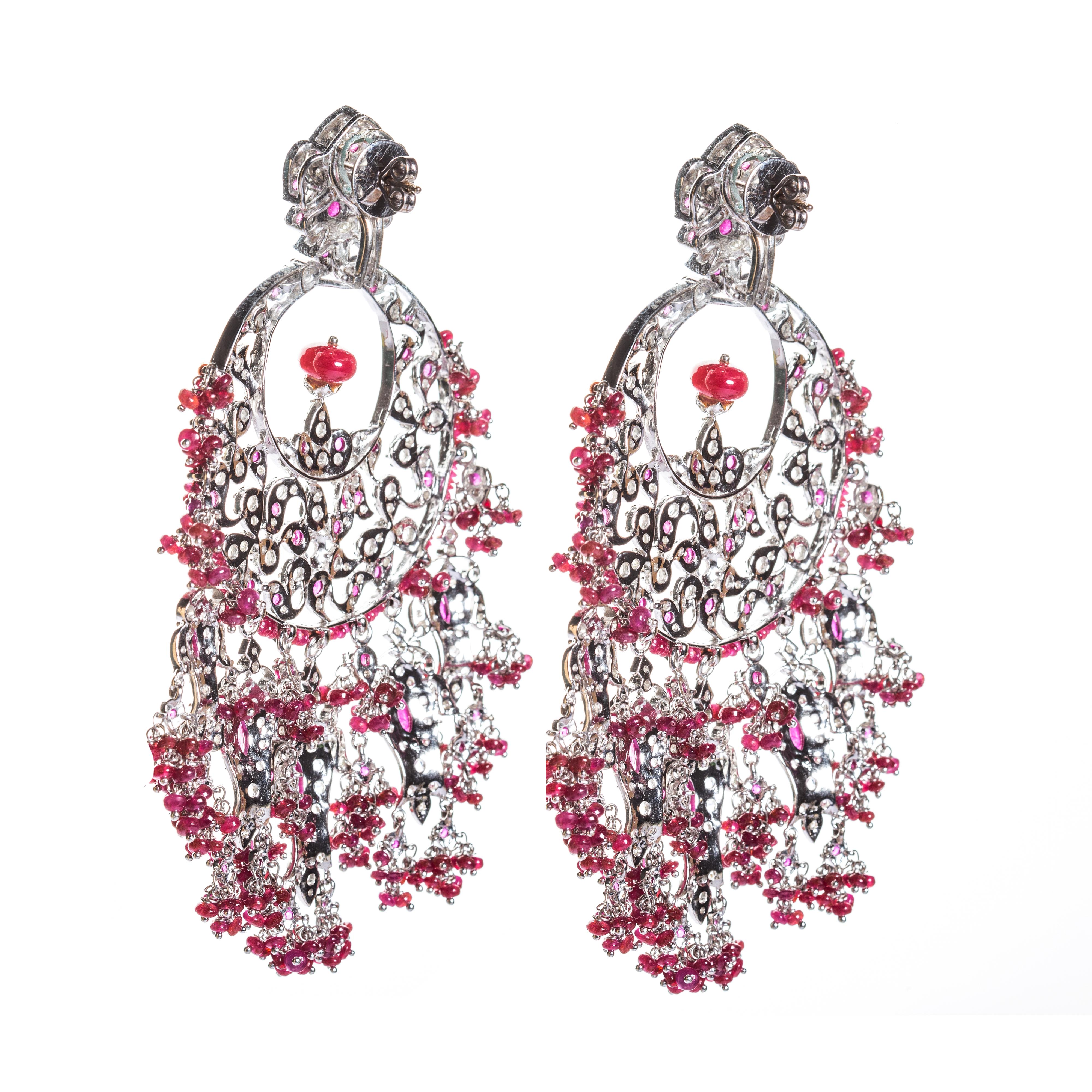 Brilliant Cut KimK Ruby Earrings with Diamonds and White Sapphires For Sale