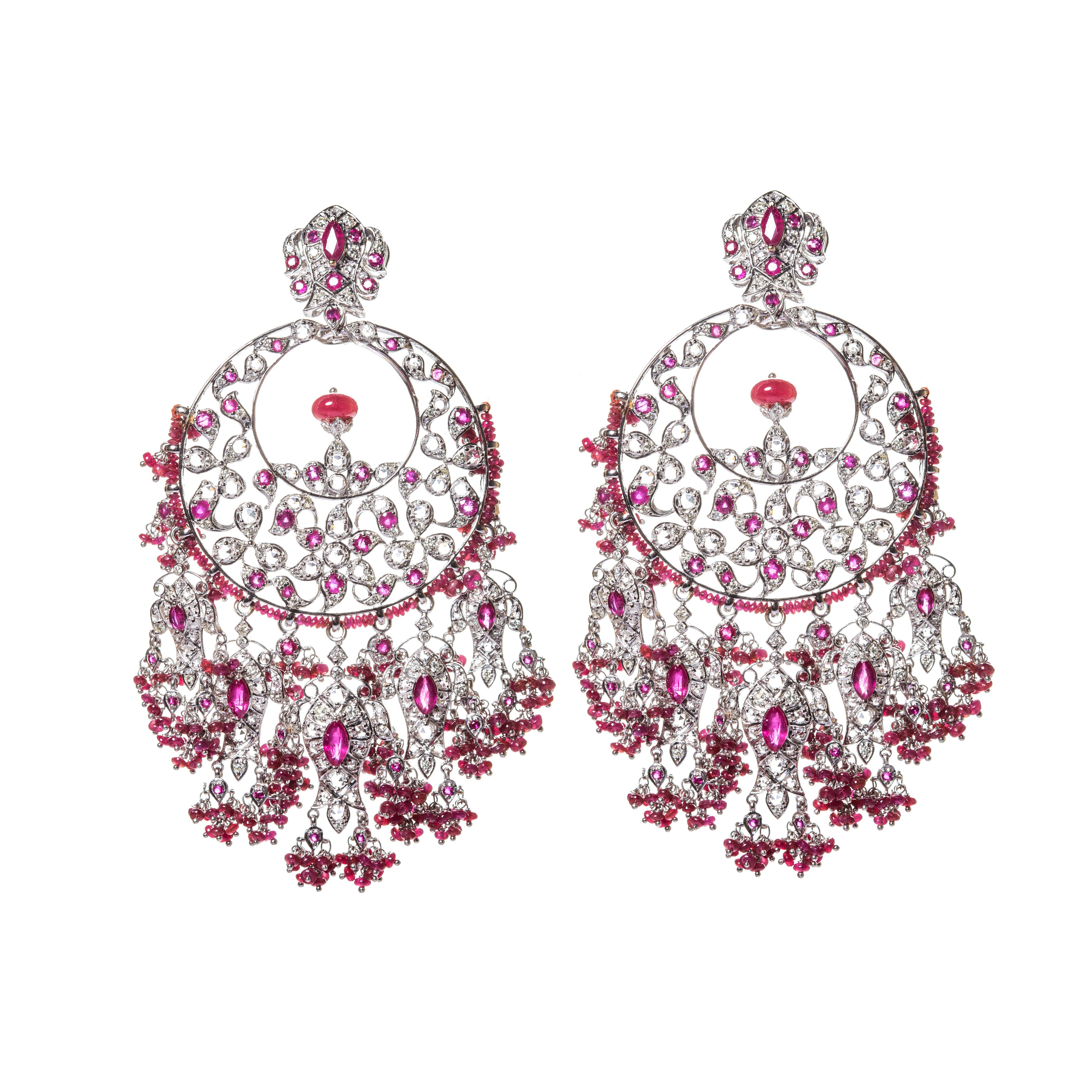 KimK Ruby Earrings with Diamonds and White Sapphires In New Condition For Sale In Mumbai, IN