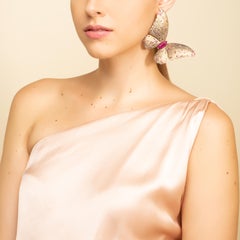 Yellow Titanium Butterfly Half-Earring Set with Rubies and Diamonds