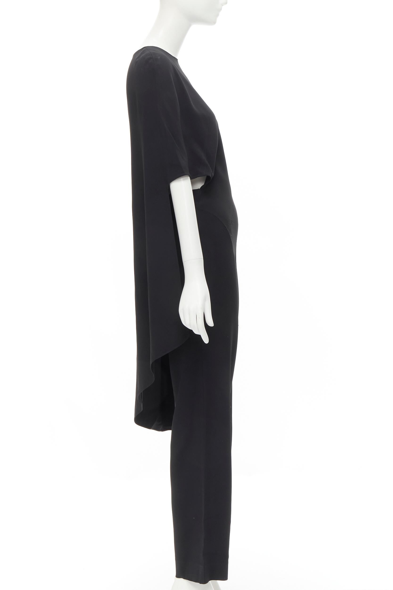 ESTABAN CORTEZAR black open back asymmetric cape jumpsuit FR38 S In Good Condition For Sale In Hong Kong, NT
