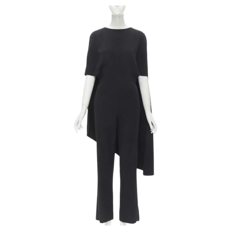 ESTABAN CORTEZAR black open back asymmetric cape jumpsuit FR38 S
