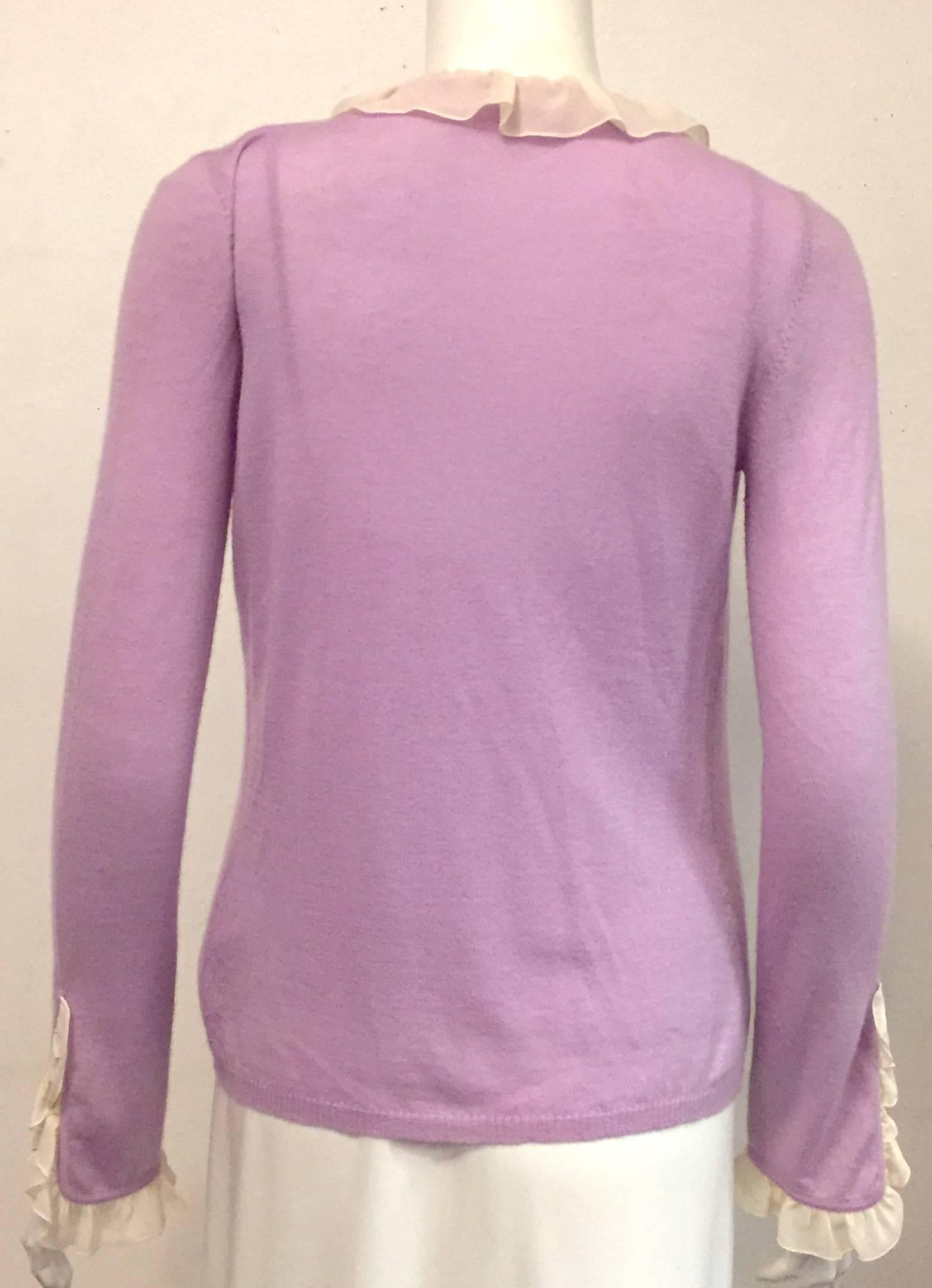 Women's Established Emanuel Ungaro Lavender Two Piece Sweater Set w/ Beige Silk Ruffles 