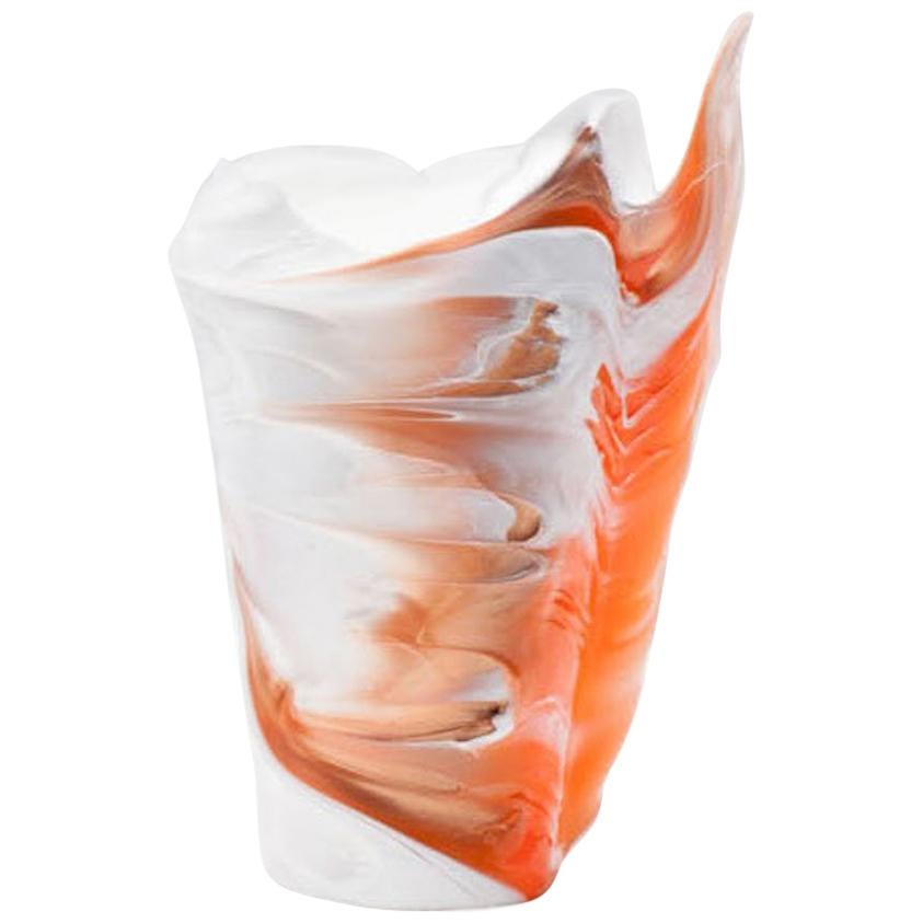 Established & Sons Plume Vase in White with Orange Detail by Alessandro Cliffo