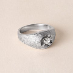 Estate 0.25 Carat Old Mine Diamond Florentine Finish Dome Ring 14K White Gold