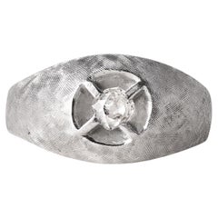 Estate 0.25 Carat Old Mine Diamond Florentine Finish Dome Ring 14K White Gold