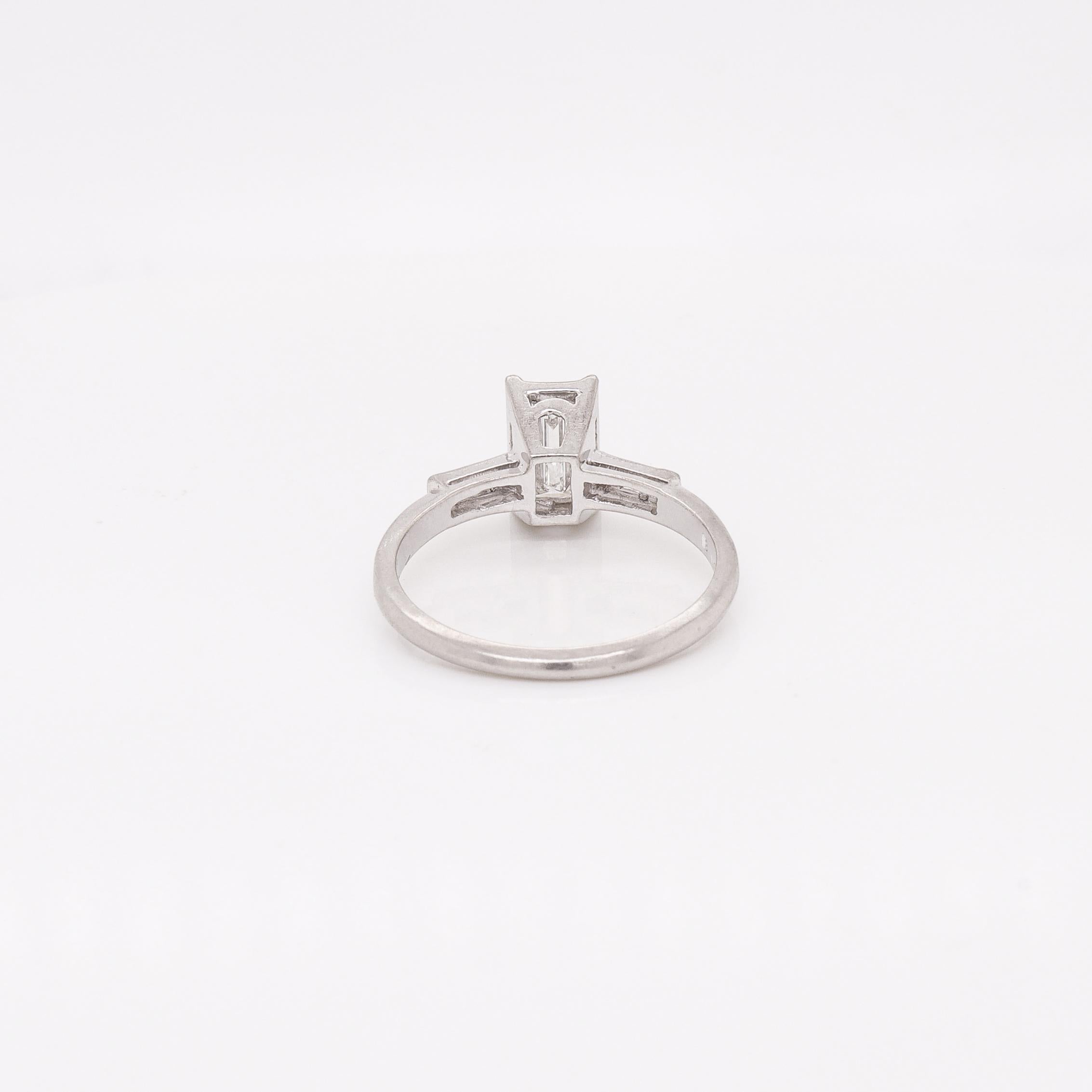 Estate 0.60 Ctw Baguette Diamond & Platinum Three-Stone Ring For Sale 4