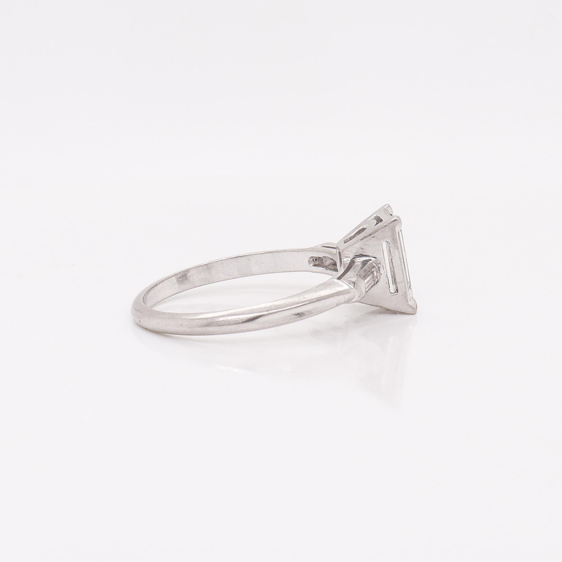 Estate 0.60 Ctw Baguette Diamond & Platinum Three-Stone Ring For Sale 5