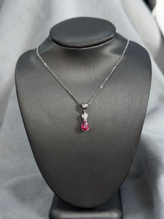Estate 0.74 ct Pear Shaped Natural Ruby & Diamond Pendant 14k White Gold