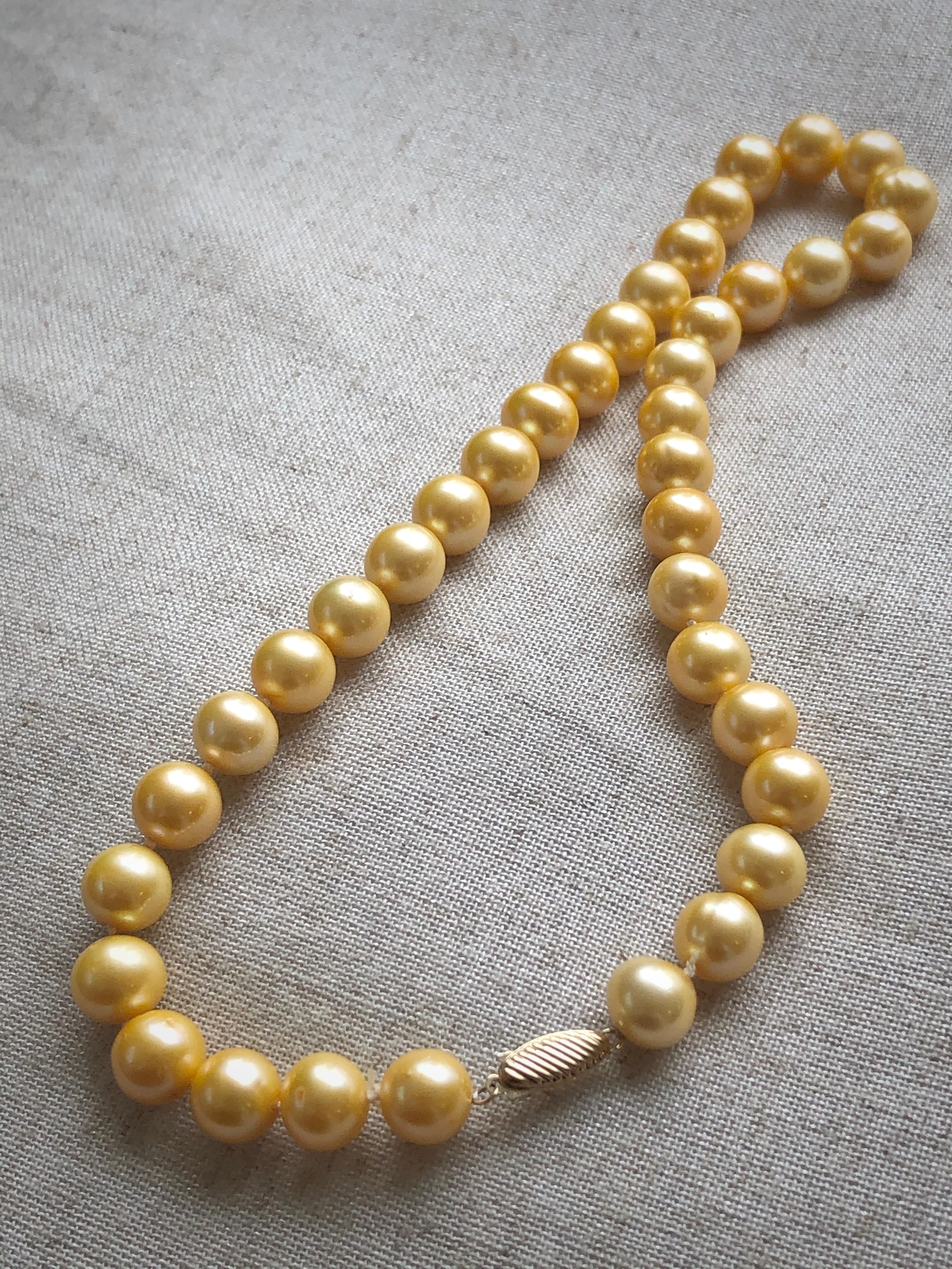 Round Cut Estate Golden South Sea Cultured Pearl Necklace