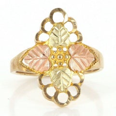 Estate 10 Karat Yellow Rose Black Hills Gold Leaf Cocktail Ring Fine Jewelry