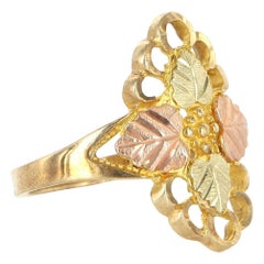 Estate 10 Karat Yellow Rose Black Hills Gold Leaf Cocktail Ring Fine Jewelry