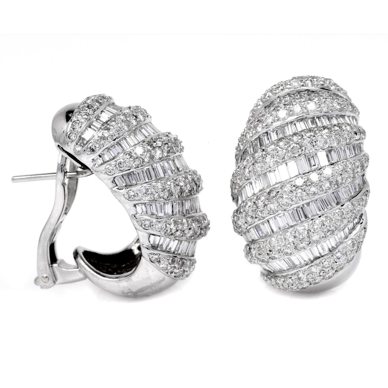 Round Cut Modern 10.30cts Diamond Large Shirmp Platinum Hoop Clip on Earrings For Sale