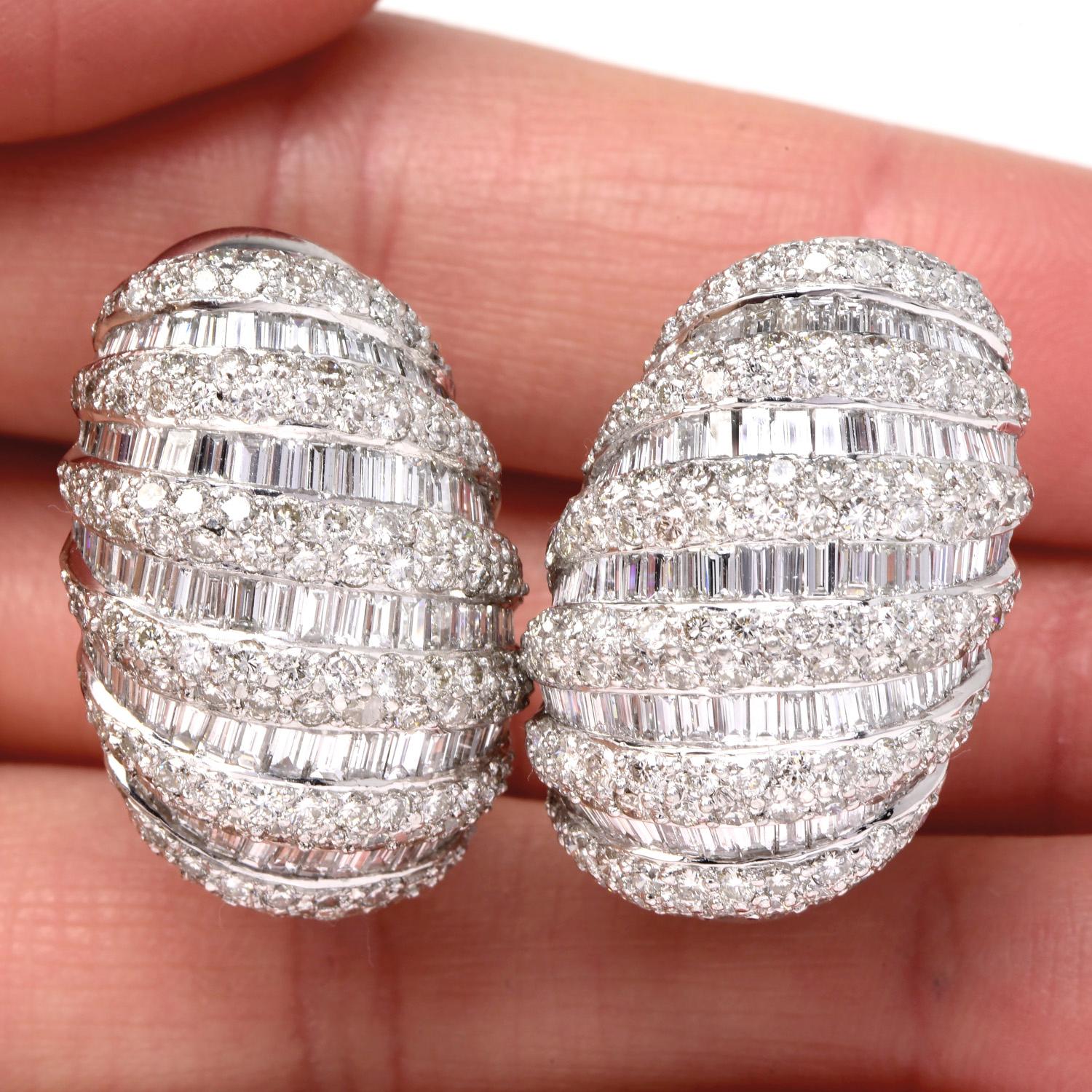 Women's Modern 10.30cts Diamond Large Shirmp Platinum Hoop Clip on Earrings For Sale