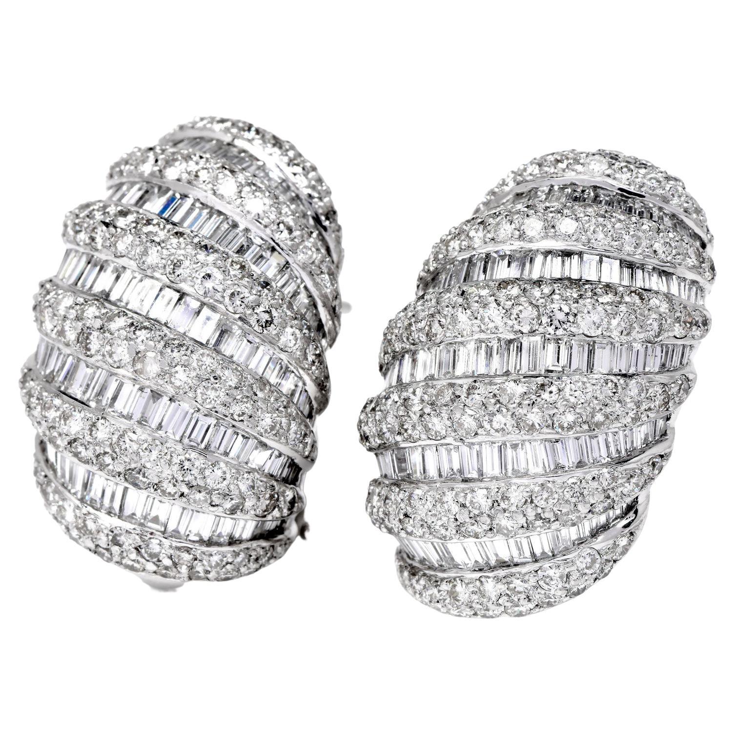Modern 10.30cts Diamond Large Shirmp Platinum Hoop Clip on Earrings