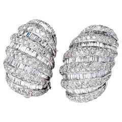 Modern 10.30cts Diamond Large Shirmp Platinum Hoop Clip on Earrings