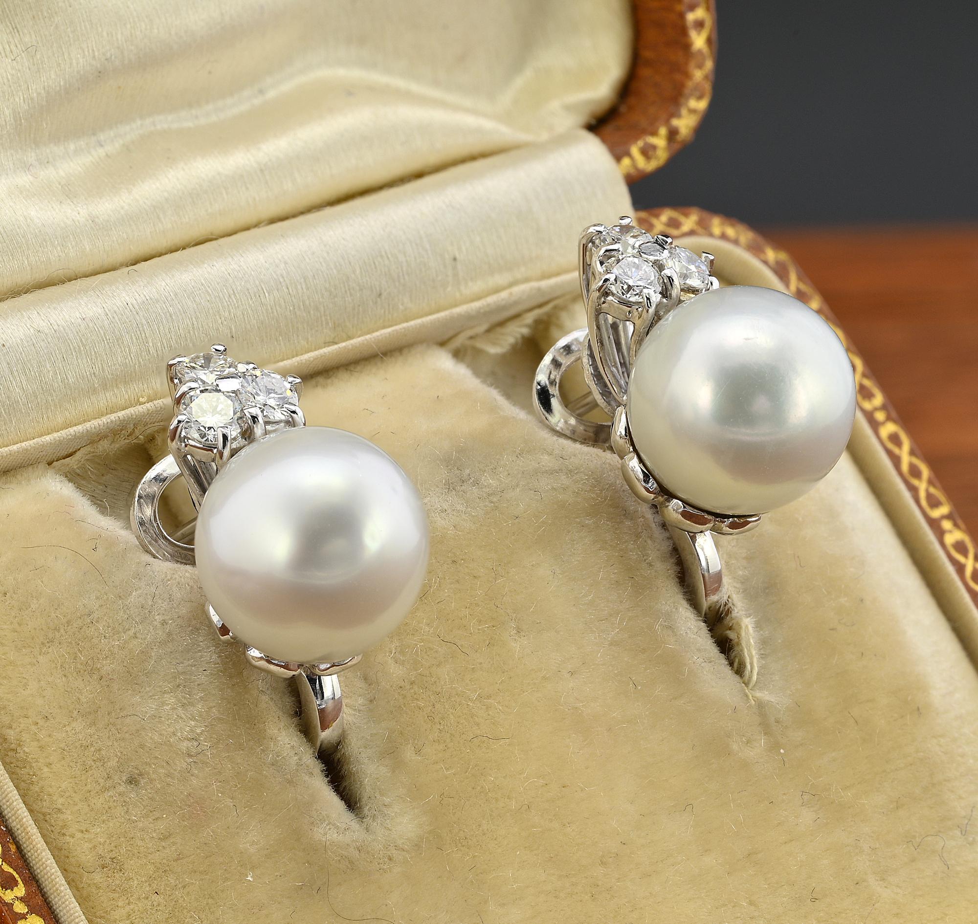 Contemporary Estate 10.5 mm. South Sea Pearl .60 CT  G VVS Diamond  18 Kt For Sale