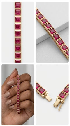 Estate 10.50 Carat No-Heat Burmese Ruby Bracelet in Yellow Gold