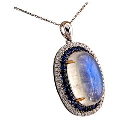 Estate 10.98 Ct Rainbow Moonstone Sapphire Diamond Pendant