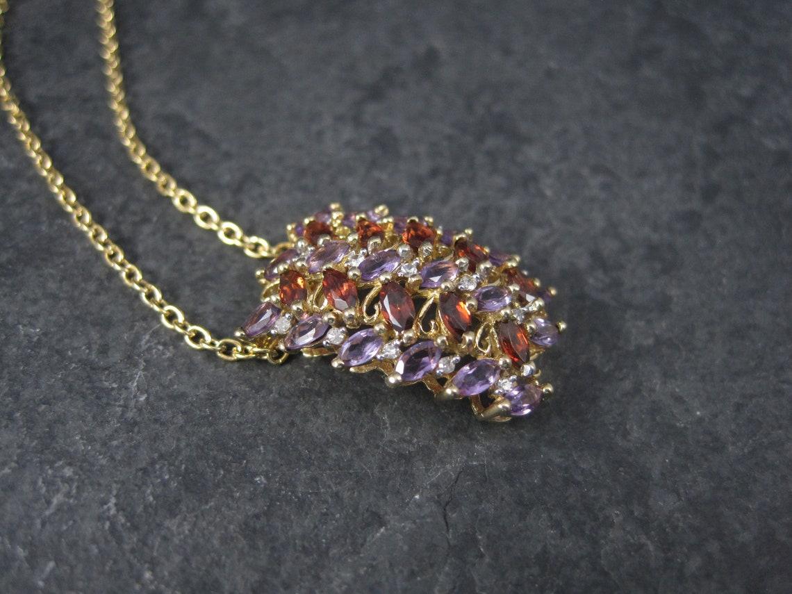 Estate 10k Amethyst Garnet and Diamond Pendant In Excellent Condition For Sale In Webster, SD
