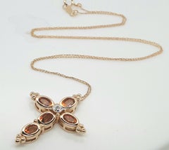 Estate 10 Karat Rose Gold Orange Mystic Topaz and Diamond Cross Pendant