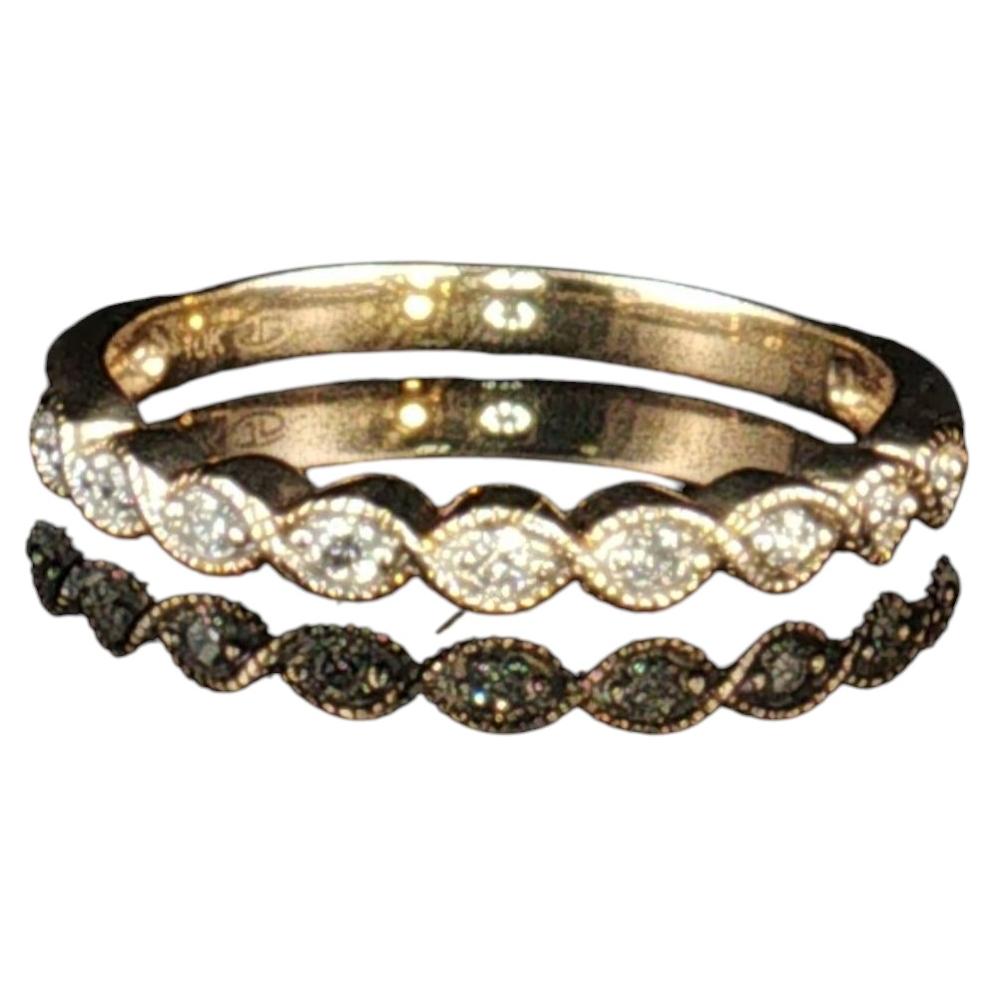 Estate 10K Yellow Gold Milgrain Stackable Diamond Anniversary Band Ring Sz 6.75 For Sale