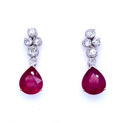 Estate 11 Carat Ruby 2 Carat Diamond Pendant Gold Drop Earrings