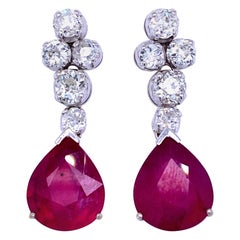 Estate 11 Carat Ruby 2 Carat Diamond Pendant Gold Drop Earrings