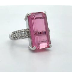 Estate 11.18 ct Pink Tourmaline Diamond Platinum Ring 15535