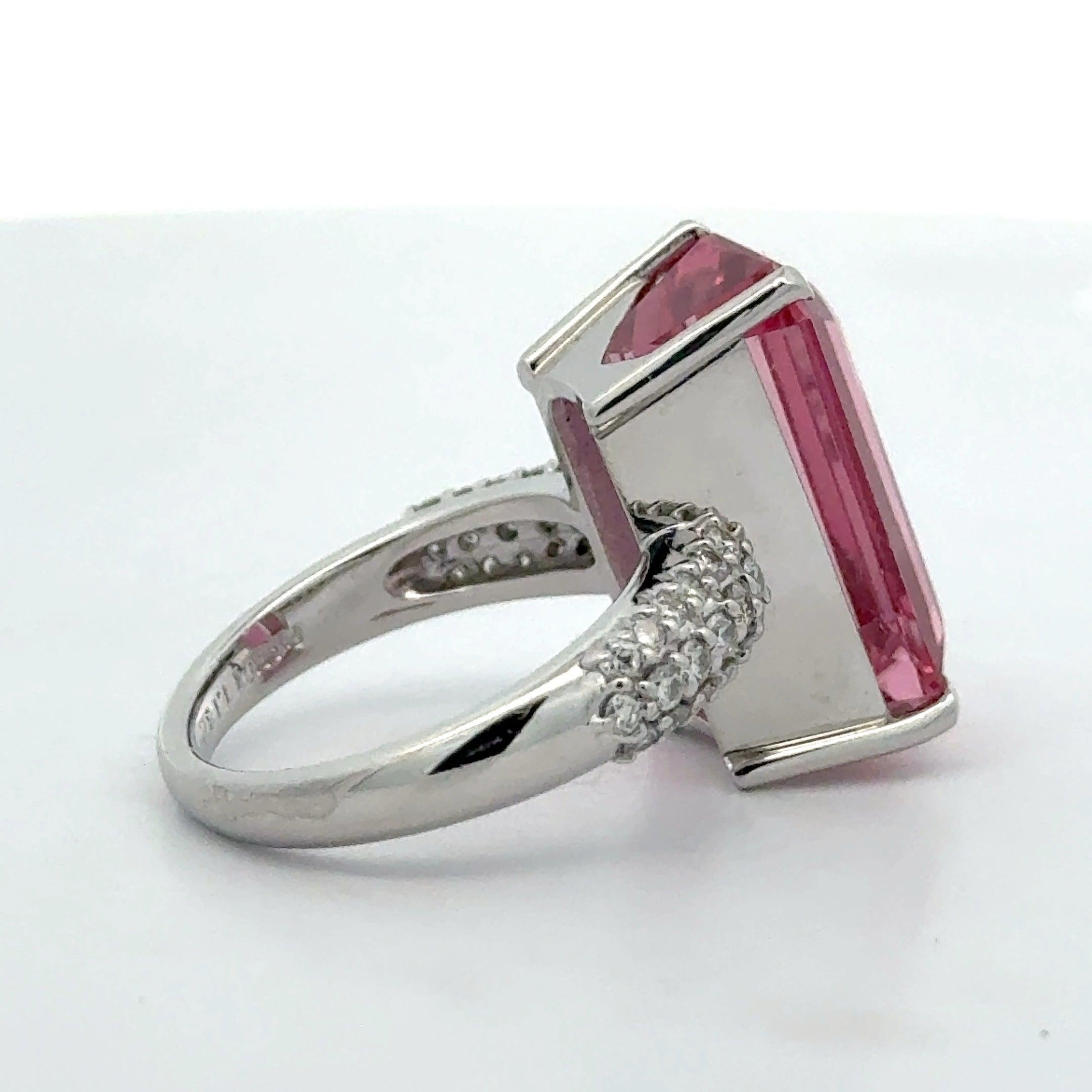 Estate 11.18 ct Pink Tourmaline Diamond Platinum Ring 15535 Pour femmes en vente