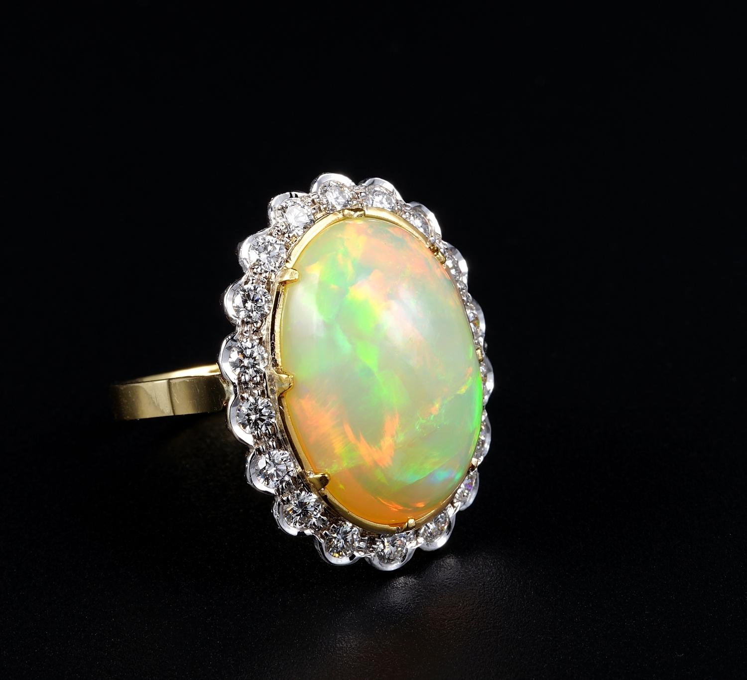 Contemporary Estate 11.50 Ct. Australian Opal Diamond 18 Kt ring For Sale