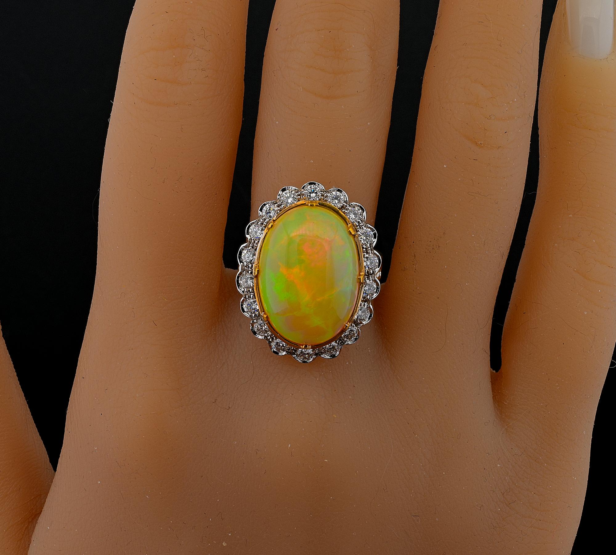 Estate 11.50 Ct. Australian Opal Diamond 18 Kt ring For Sale 1