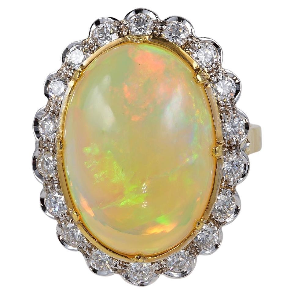 Estate 11.50 Ct. Australian Opal Diamond 18 Kt ring For Sale