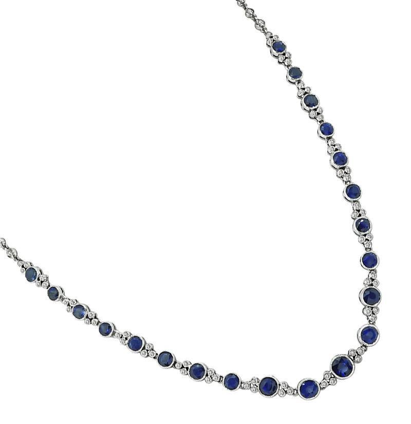 Round Cut Estate 11.52ct Sapphire 1.14ct Diamond Necklace For Sale