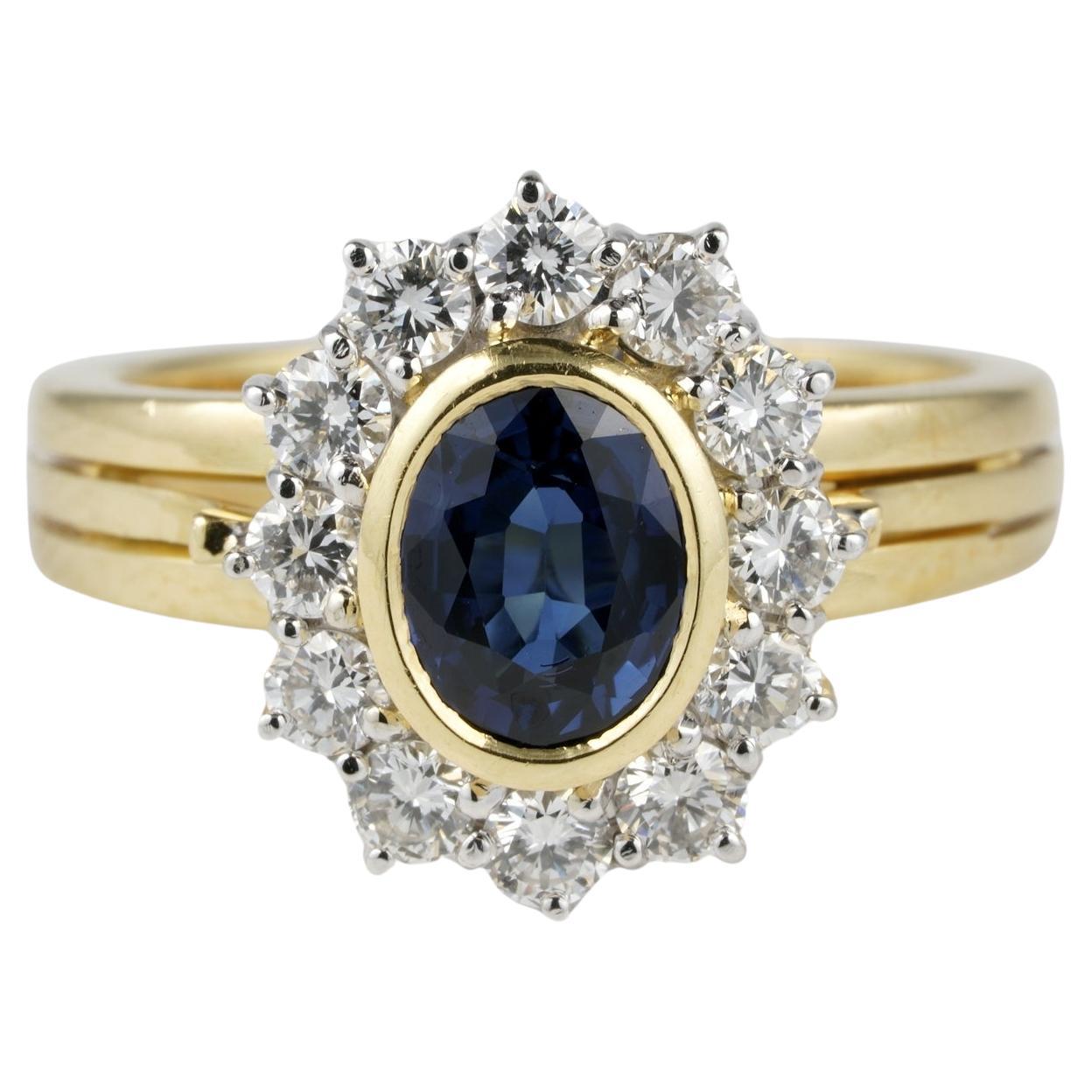 Estate 1.20 Natural Sapphire 1.0 G VVS Diamond Cluster ring For Sale