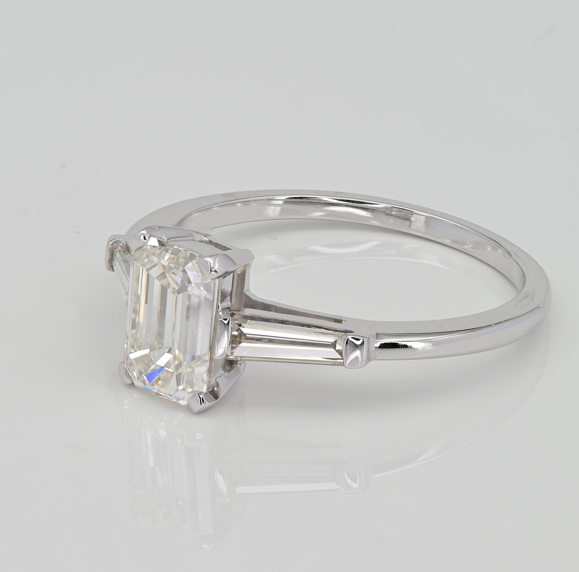 Women's or Men's Estate 1.21 Ct Emerald Cut Diamond G VVS1 Diamond Ring For Sale