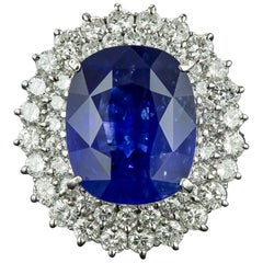 Estate 12.18 Carat Ceylon Sapphire Diamond Ring, GIA