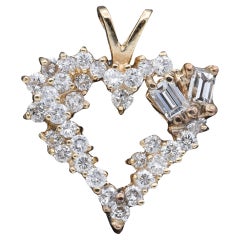 Estate 1.25 TCW Diamond Yellow Gold Open Heart Pendant