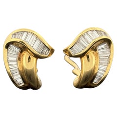 Estate 1.25ctw Diamond Baguette Channel-Set 18k Yellow Gold Earrings