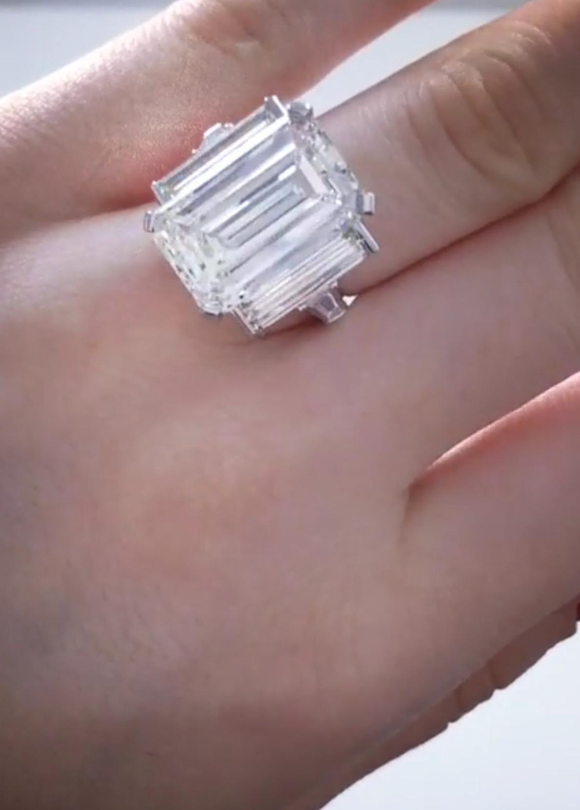 Women's or Men's Estate 12.75 Carat Emerald Cut Diamond Ring