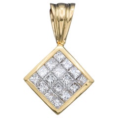 Estate 1.28 TCW Princess Cut Diamond Yellow Gold Square Pendant