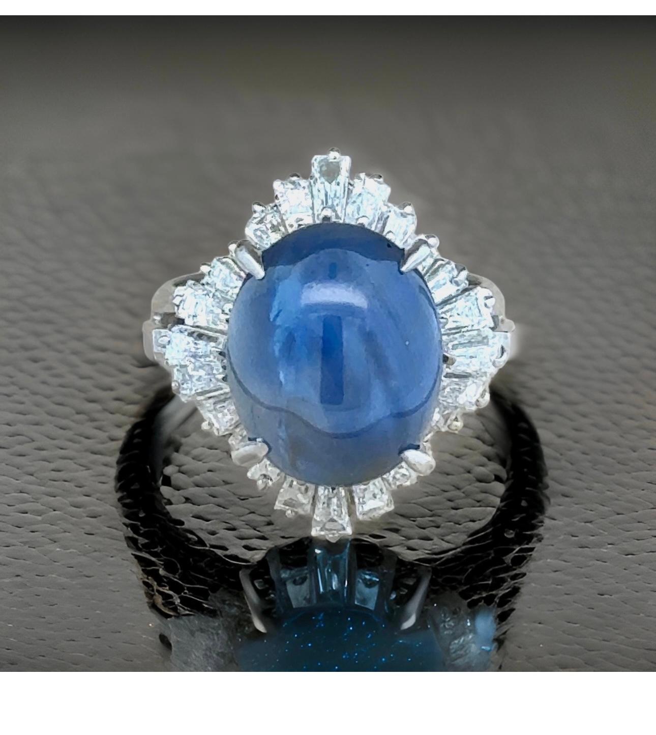 Estate 12,98 ct Zafiro Estrella Diamante Anillo Platino 14994 Moderno en venta