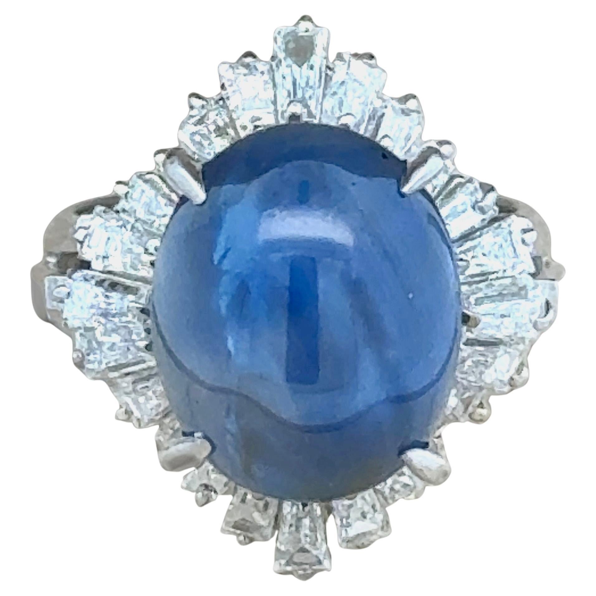 Estate 12.98 ct Star Sapphire Diamond Platinum Ring 14994