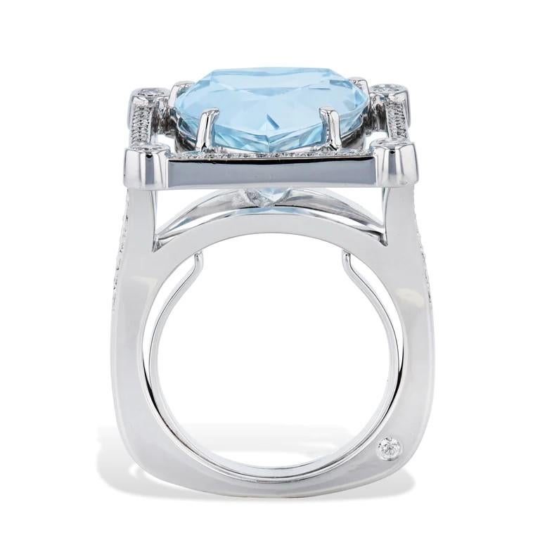 Heart Cut Estate 13.18 Carat Blue Topaz Heart Diamond Pave Ring 18 Karat white gold  For Sale