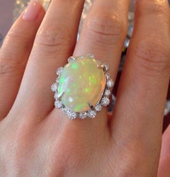 Estate 13.33 carat Natural Opal and Diamond Ring in Platinum